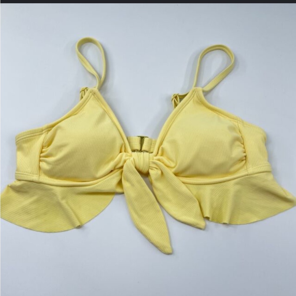 Xhilaration ribbed ruffle bikini top adjustable strap tie front yellow XS junior